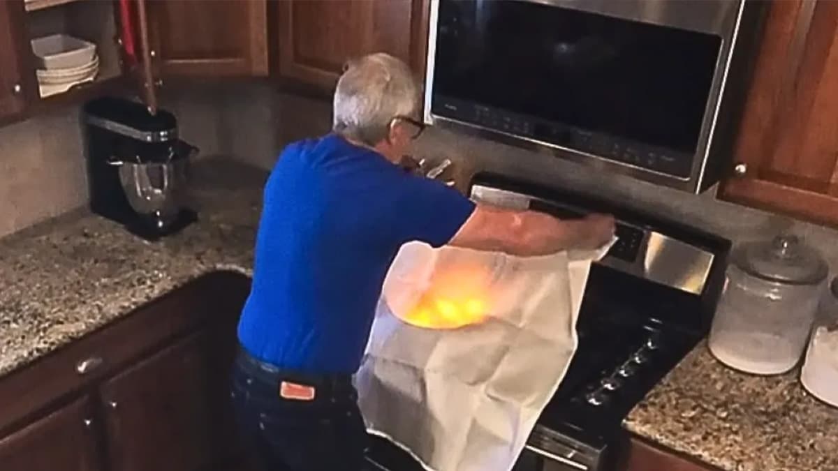 Cobra fire blanket being pulled from its pouch